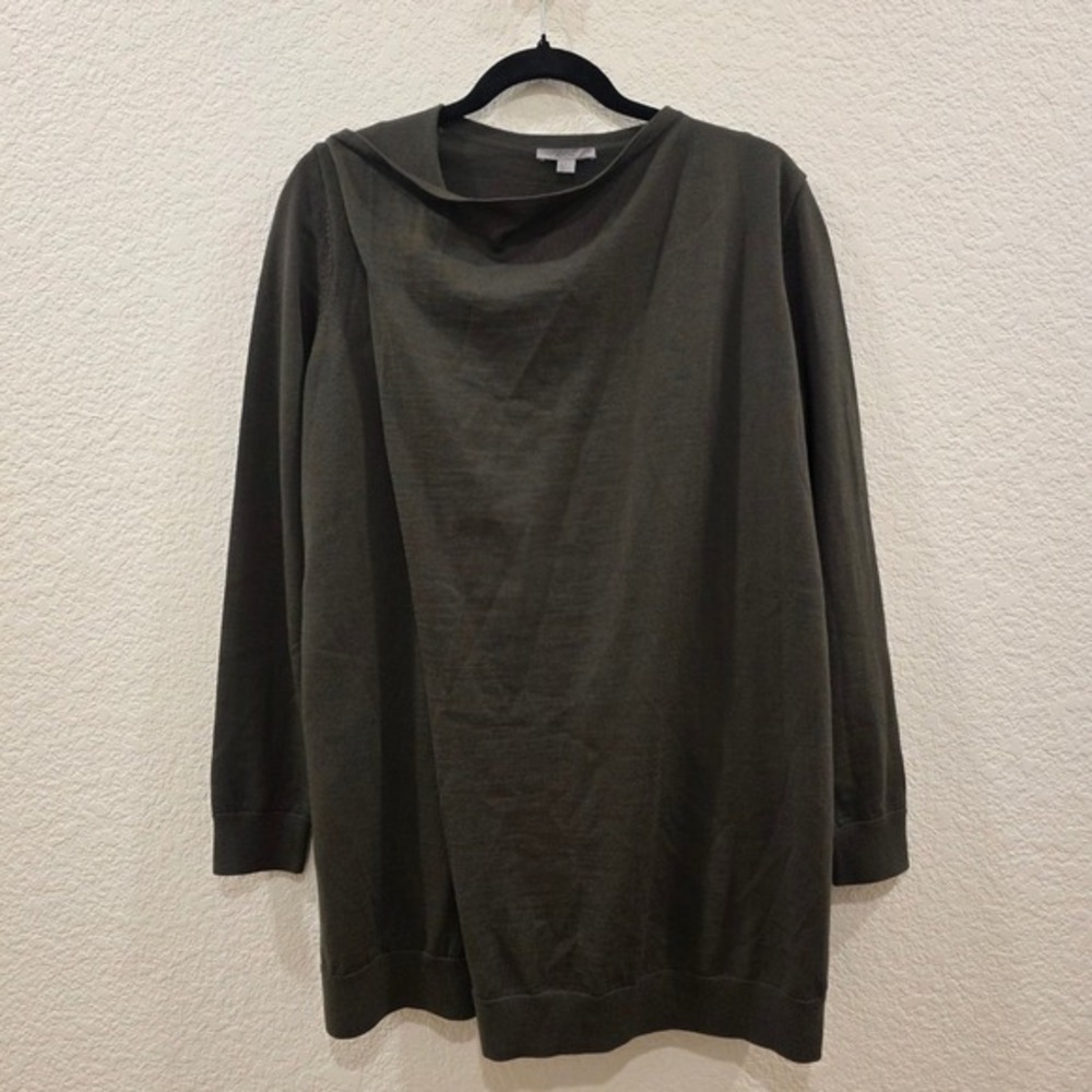COS Draped Neck Longline Sweater Womens Small Olive Green 100% Wool Minimalist